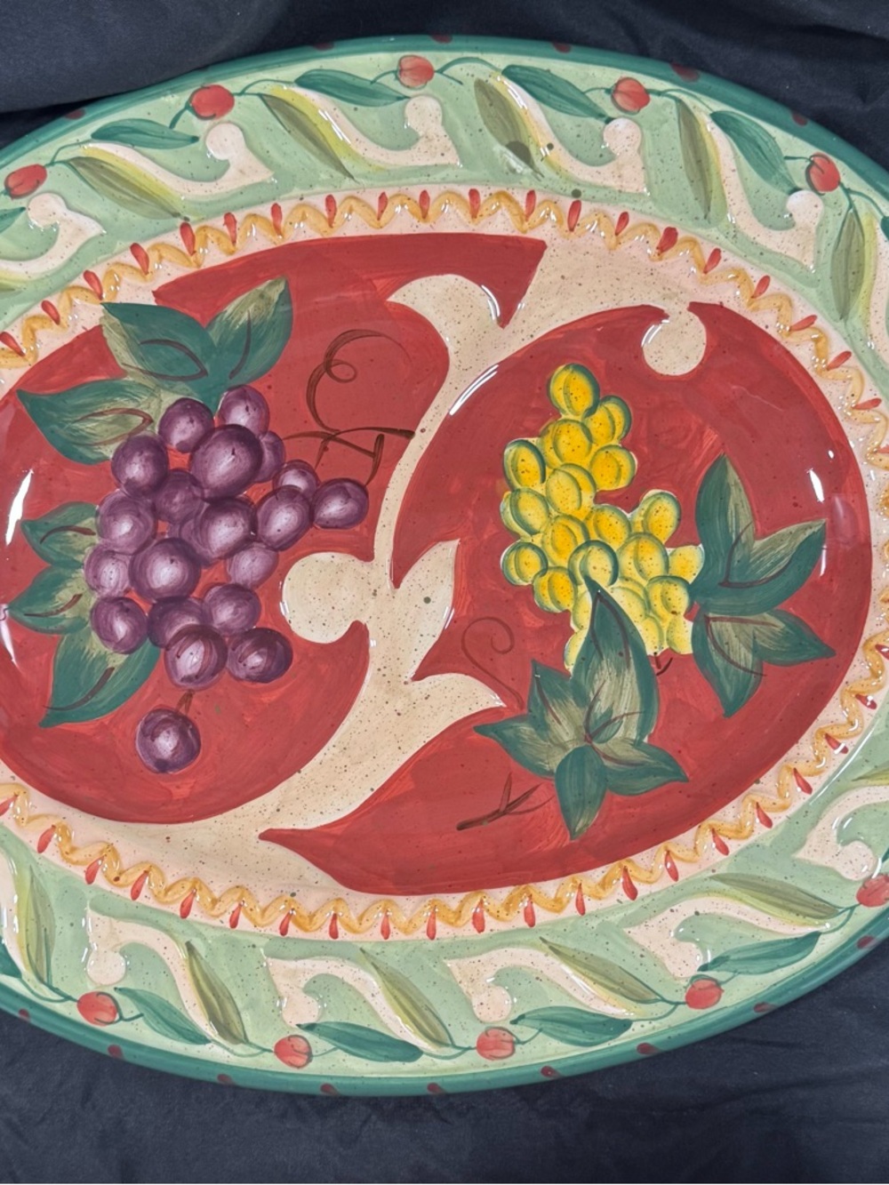 Hand-Painted Fruit Ceramic Platter - Red, Purple & Yellow